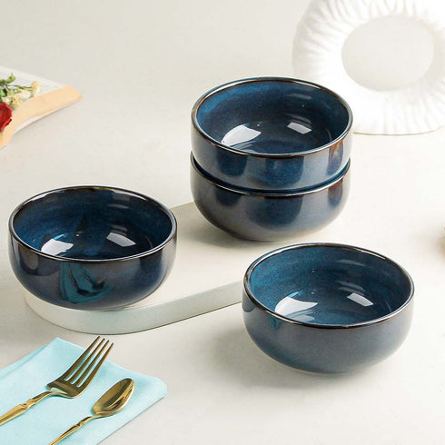 Galaxy Blue Ceramic Snack Bowl Set of 4, 500 ML